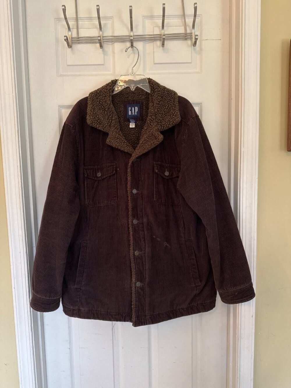 Vintage Y2K Brown Corduroy Fleece Lined Button Down Trucker Jacket Men's Large - Picture 8 of 9